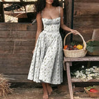 Summer Slim Spaghetti Strap Floral Dress Green floral / S