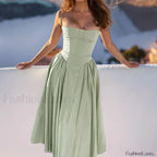 Summer Slim Spaghetti Strap Floral Dress Light green / S