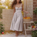 Summer Slim Spaghetti Strap Floral Dress Light Grey / S