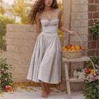 Summer Slim Spaghetti Strap Floral Dress Light Grey / S