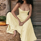 Summer Slim Spaghetti Strap Floral Dress Yellow / S