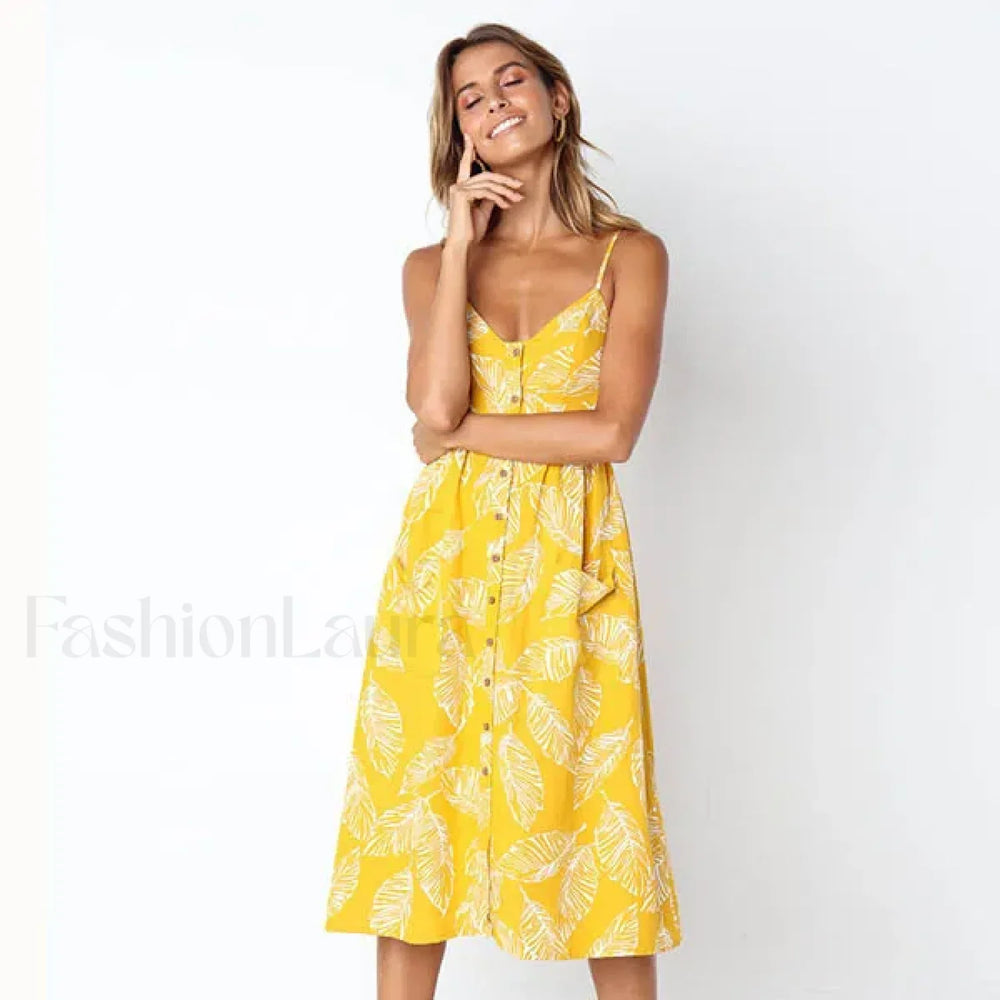 Suspenders Tiered Floral Dress Yellow / S