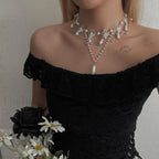 Sweet Cool Hollow Zircon Water Drop Necklace SILVER