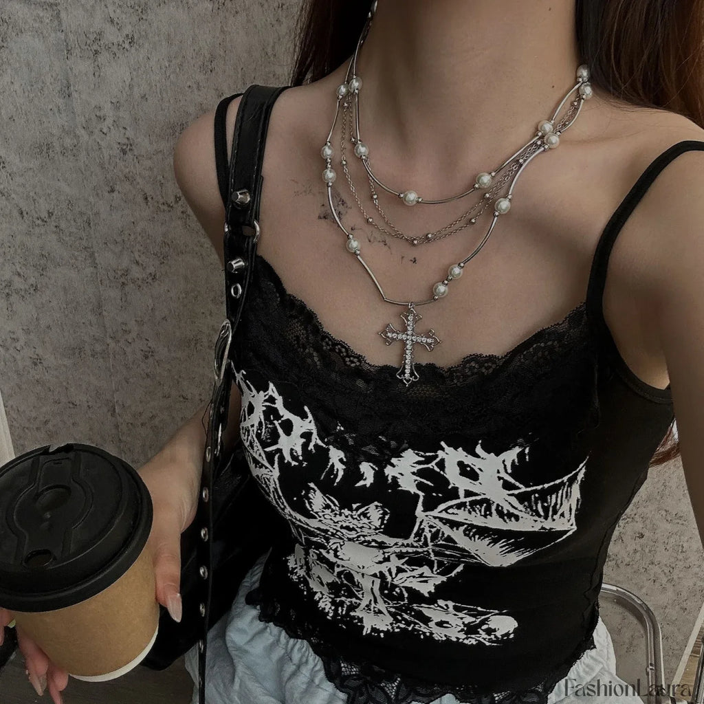 Sweet Cool Layered Pearl Necklace SILVER