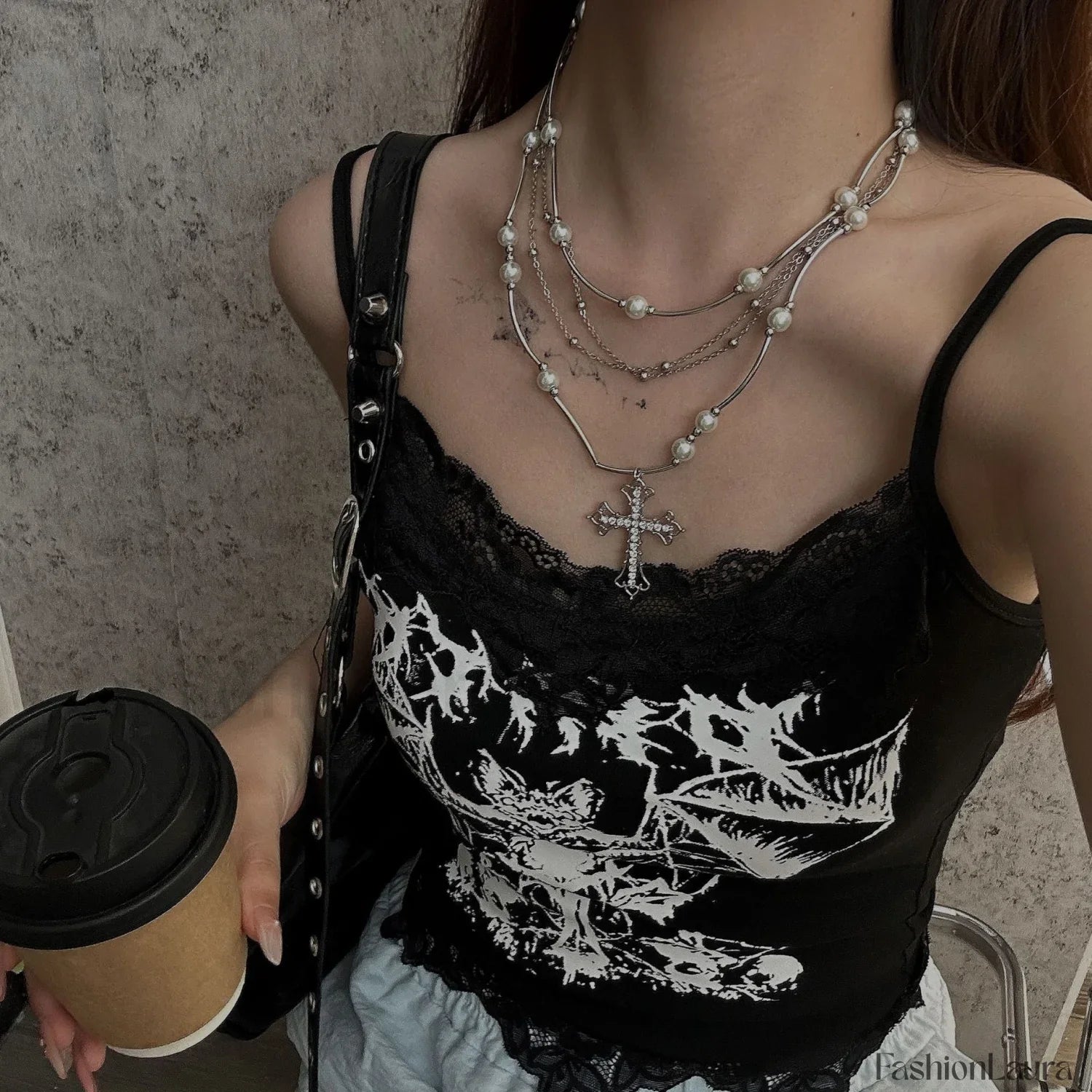 Sweet Cool Layered Pearl Necklace SILVER