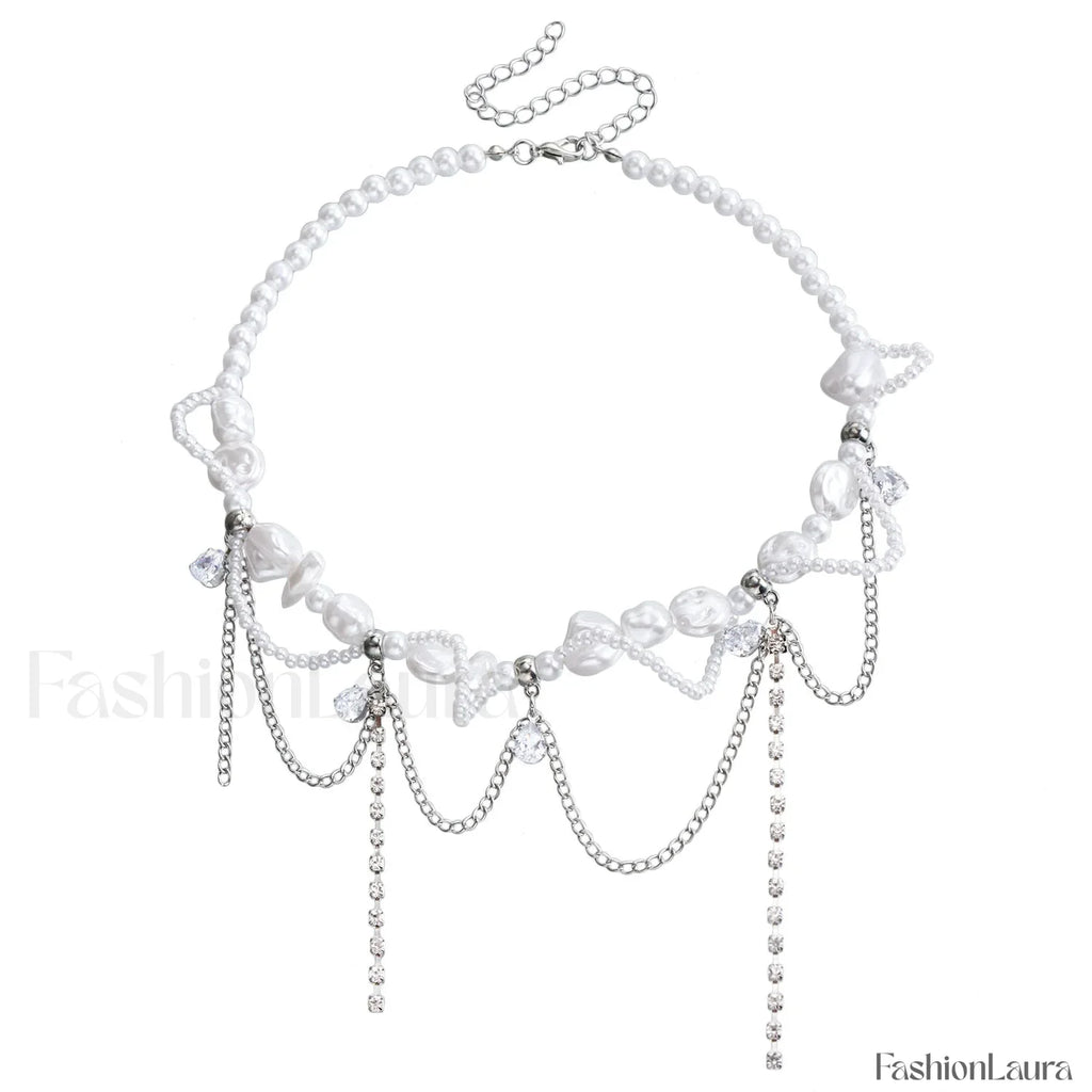 Sweet Irregular Faux Pearl Necklace STEEL