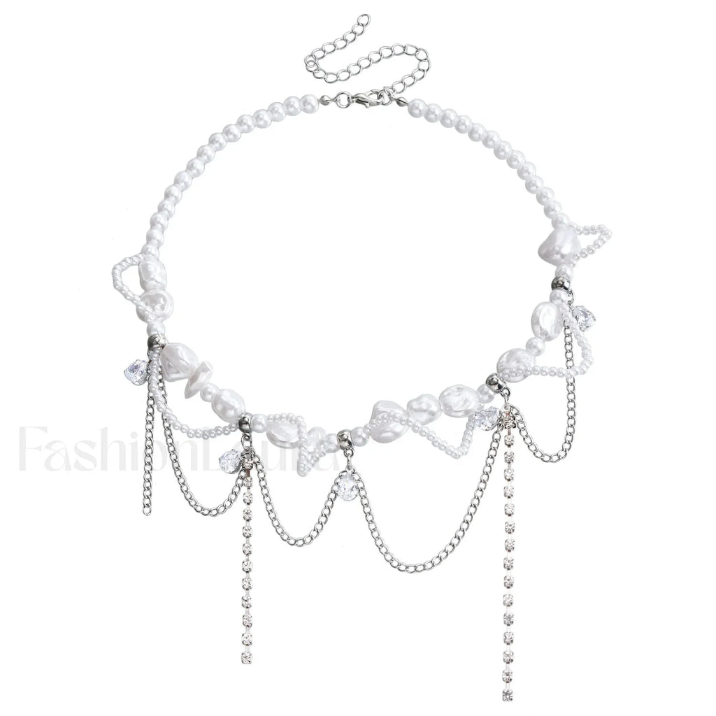 Sweet Irregular Faux Pearl Necklace STEEL