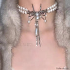 Sweet Pearl Layer Cool Double Spider Necklace SILVER