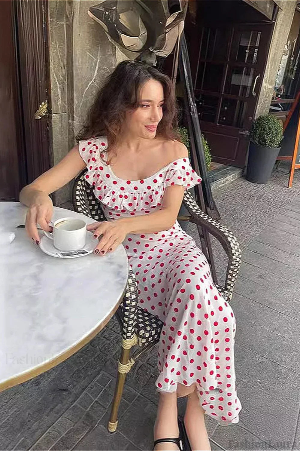 Sweet Ruffle Vacation Polka Dot Maxi Dress