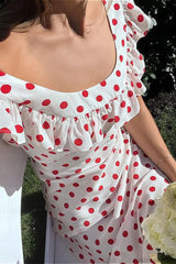 Sweet Ruffle Vacation Polka Dot Maxi Dress