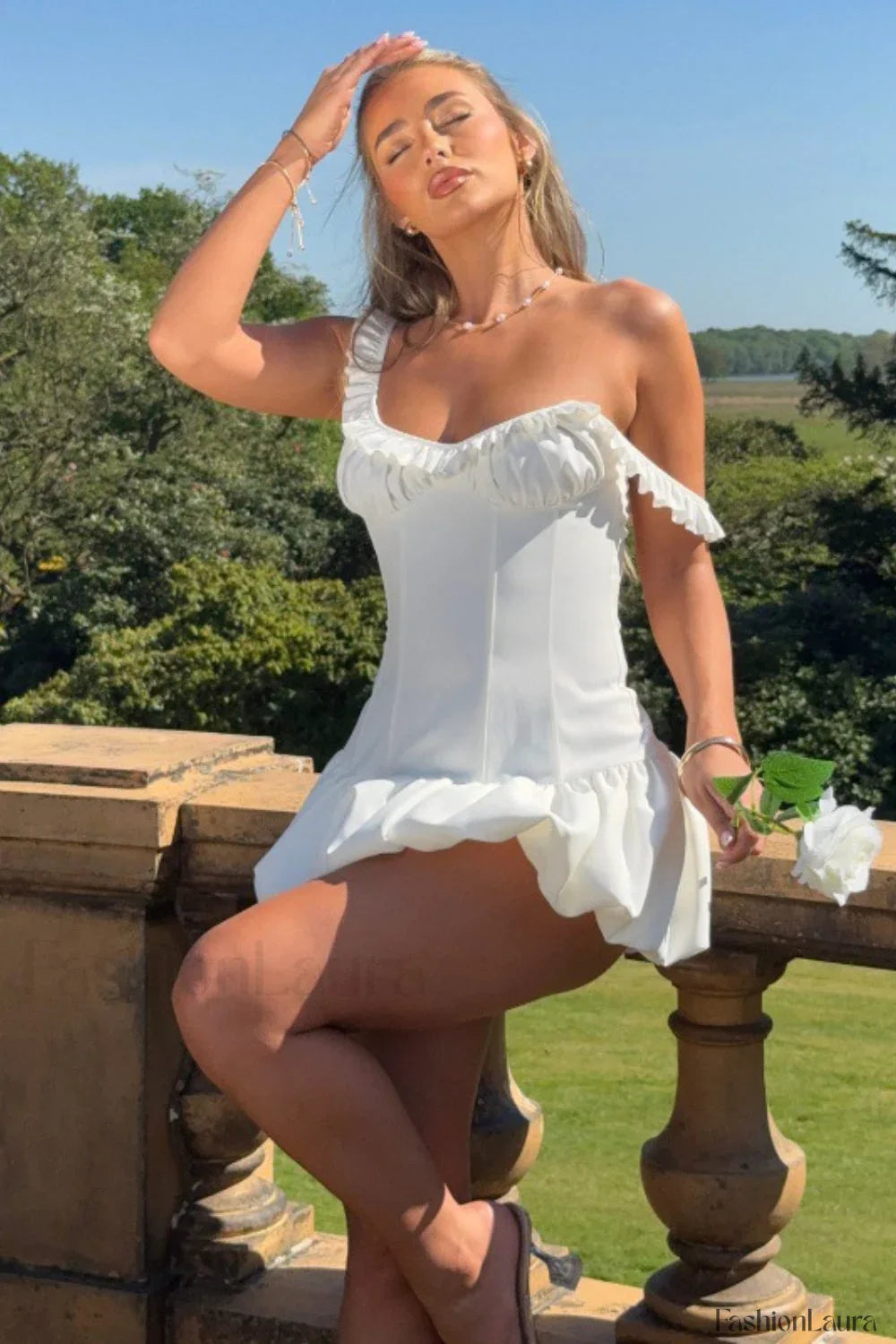 Sweet Ruffled Waist Cinched Peplum Cami Mini Dress