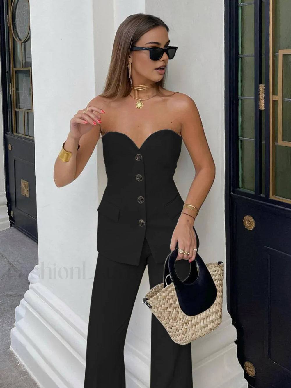 Sweetheart Button Up Tube Top Black / XS Tank Tops & Camis