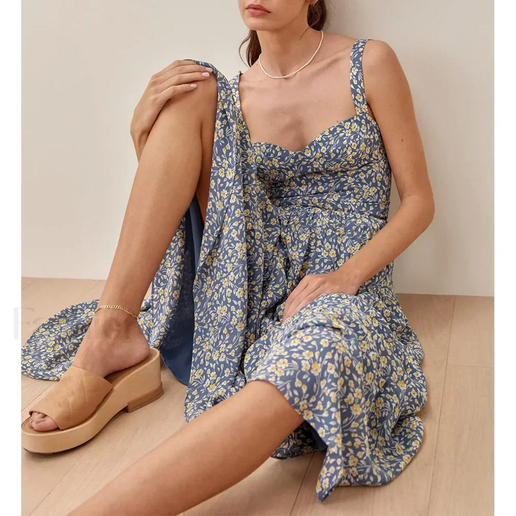 Sweetheart Neck Floral Dress