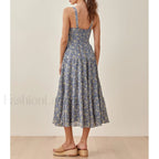 Sweetheart Neck Floral Dress Blue / S