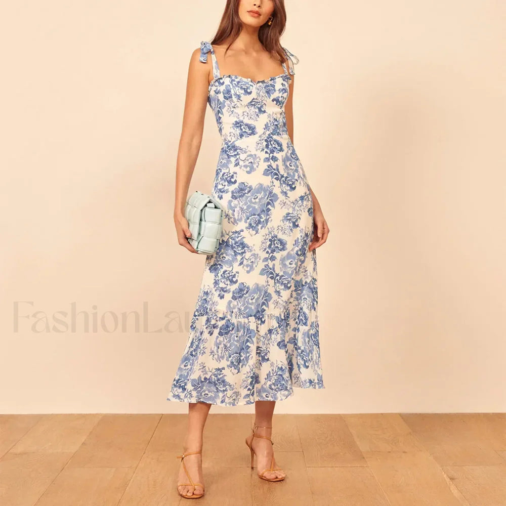 Sweetheart Tie Strap Floral Dress color 4 / S