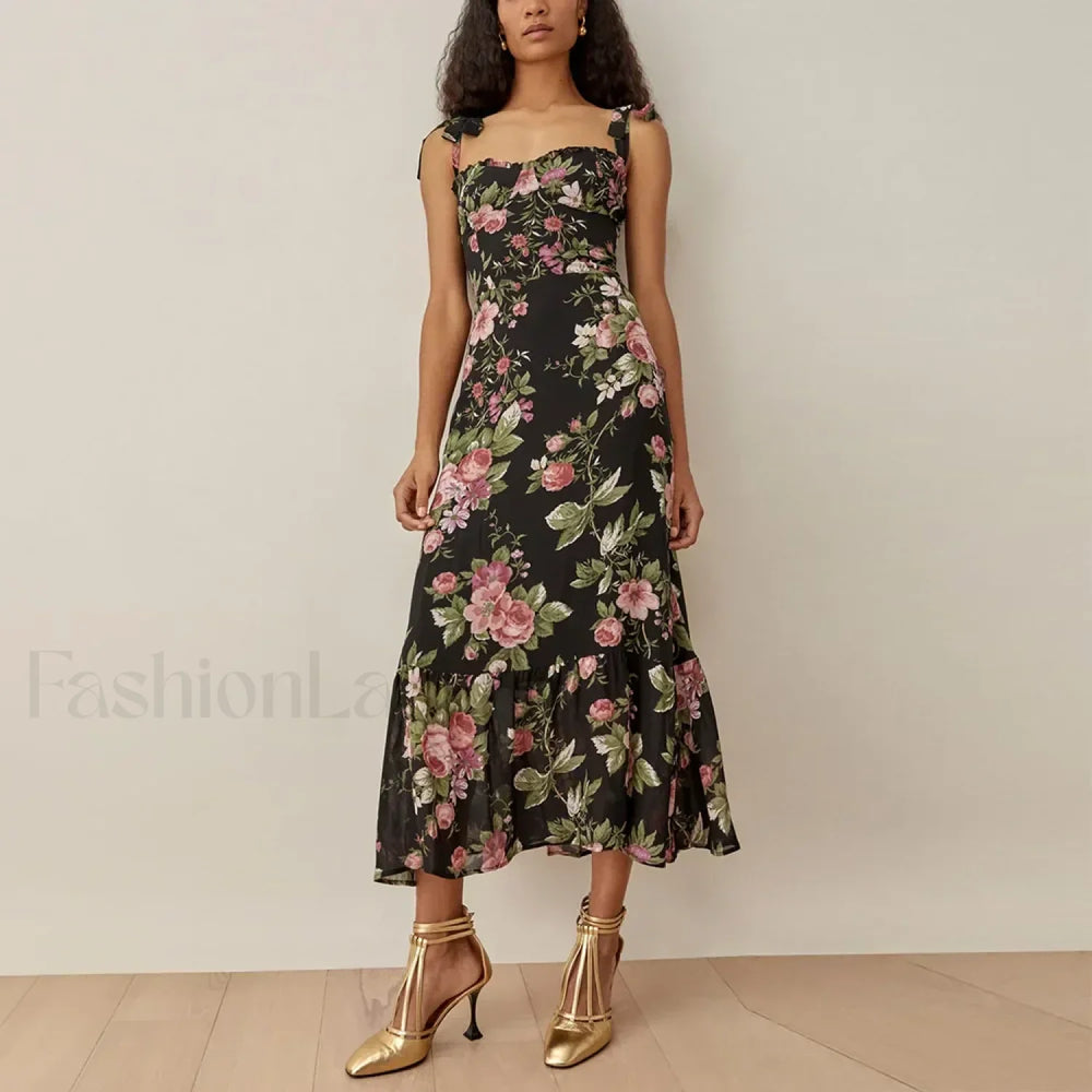Sweetheart Tie Strap Floral Dress color 5 / S