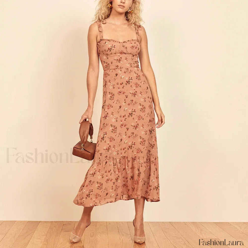 Sweetheart Tie Strap Floral Dress color 12 / S