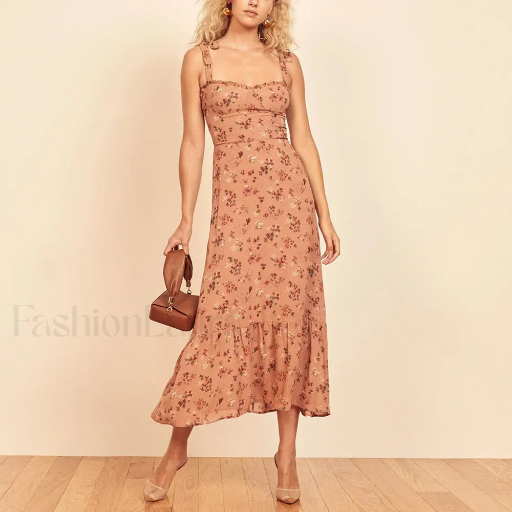 Sweetheart Tie Strap Floral Dress color 12 / S