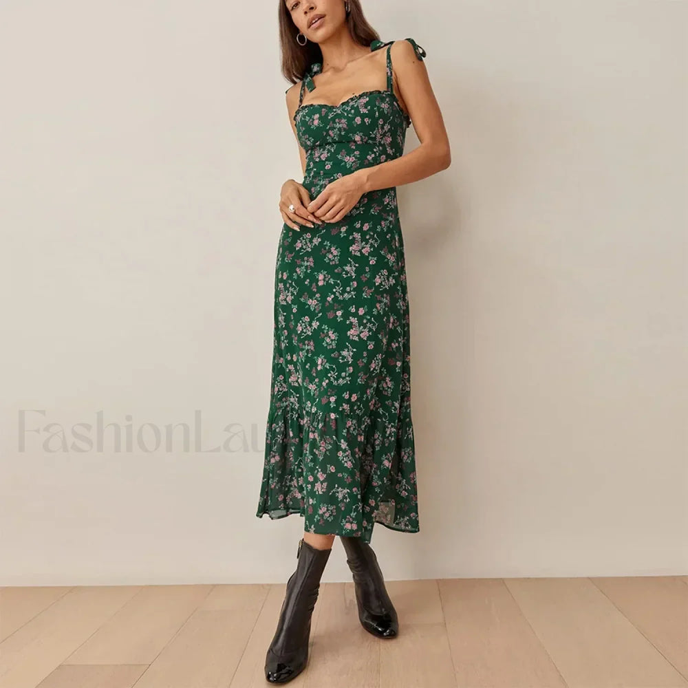 Sweetheart Tie Strap Floral Dress color 15 / S