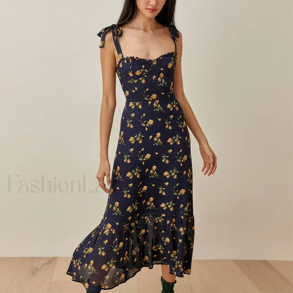 Sweetheart Tie Strap Floral Dress color 17 / S