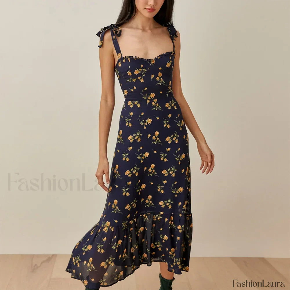 Sweetheart Tie Strap Floral Dress color 17 / S