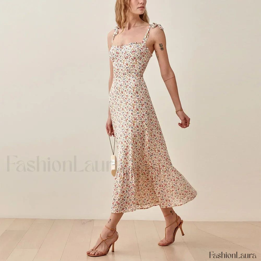 Sweetheart Tie Strap Floral Dress color 19 / S