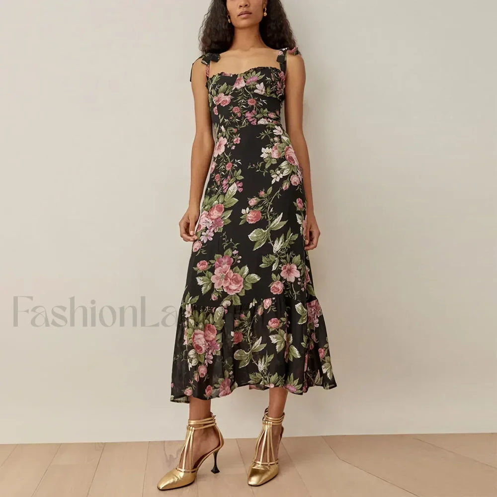 Sweetheart Tie Strap Floral Dress color 5 / S