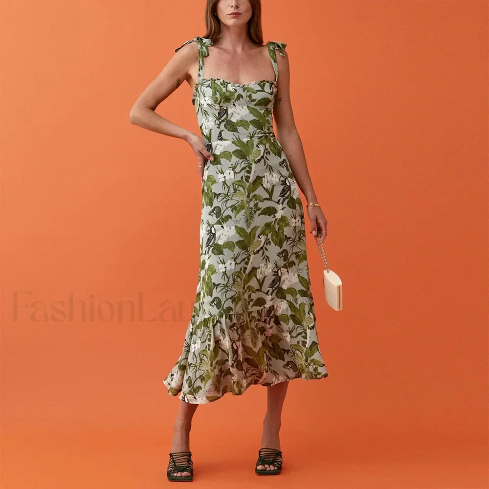 Sweetheart Tie Strap Floral Dress color 6 / S