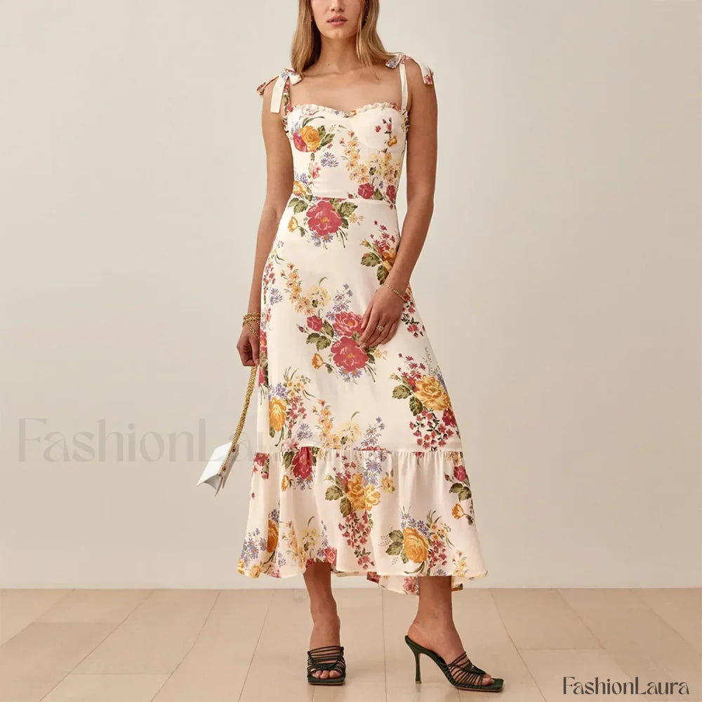 Sweetheart Tie Strap Floral Dress color 7 / S