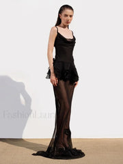 Swing Neck Ruffle Backless Maxi Dress