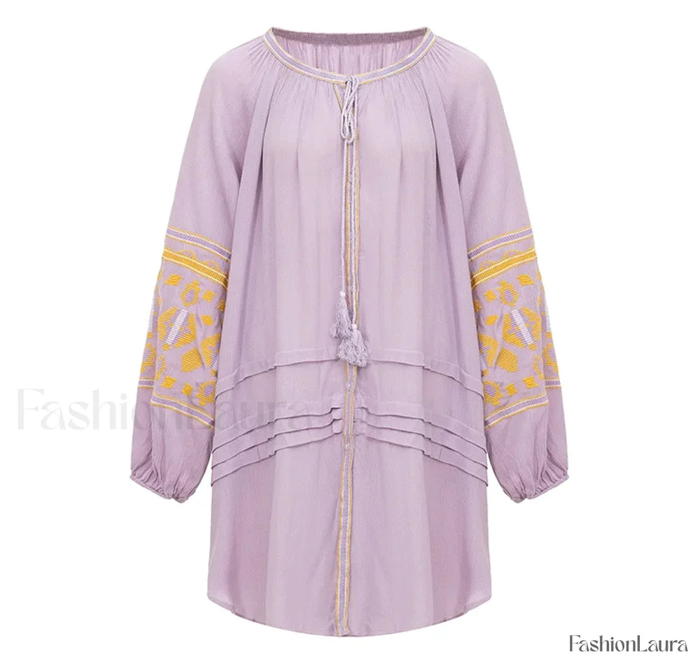 Tassel Lantern Sleeve Boho Dress Lavender / S