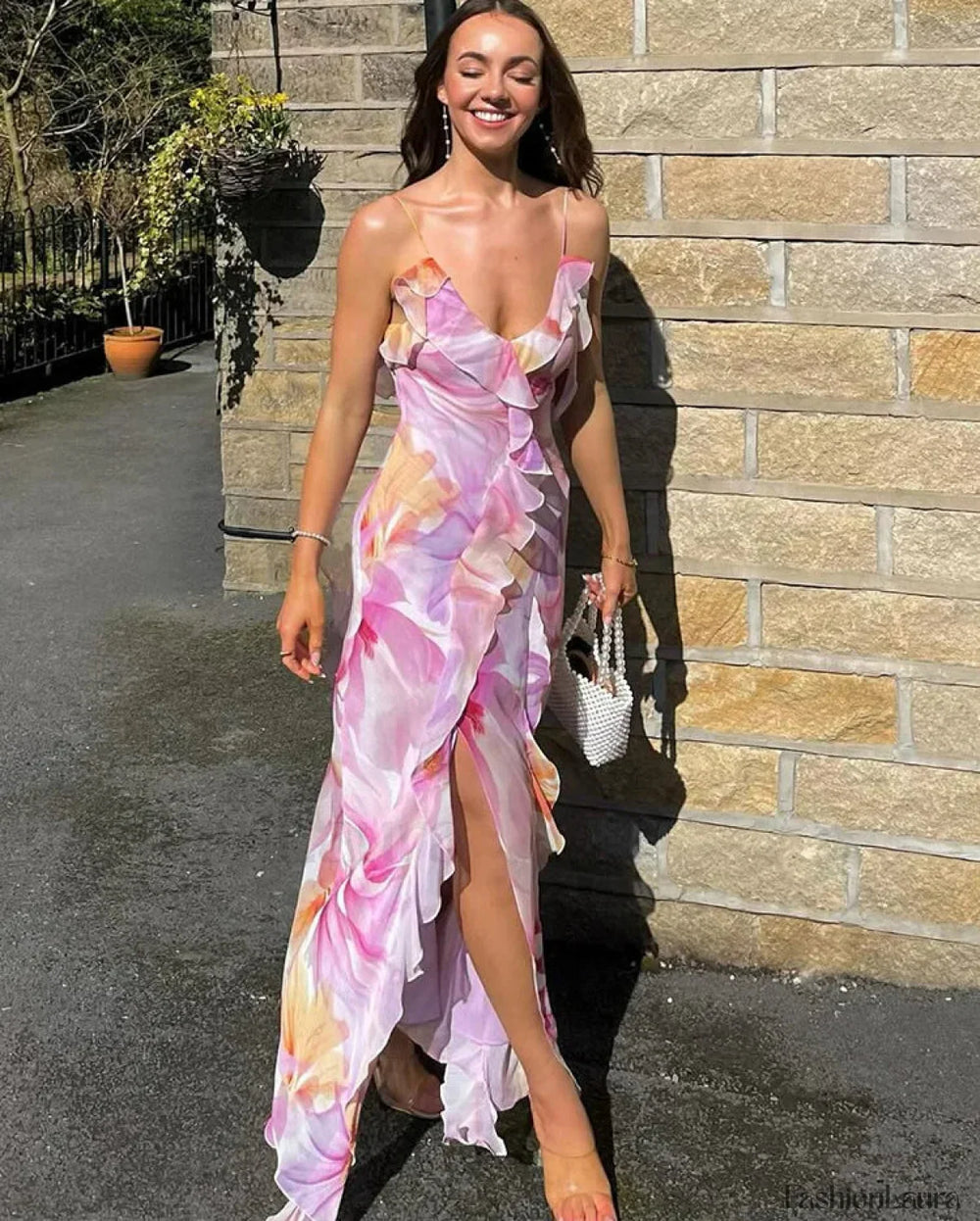 Tassel Patchwork Floral Dress PURPLE / S