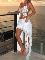 Tassel Pleated Mesh Fairy Skirt White / S