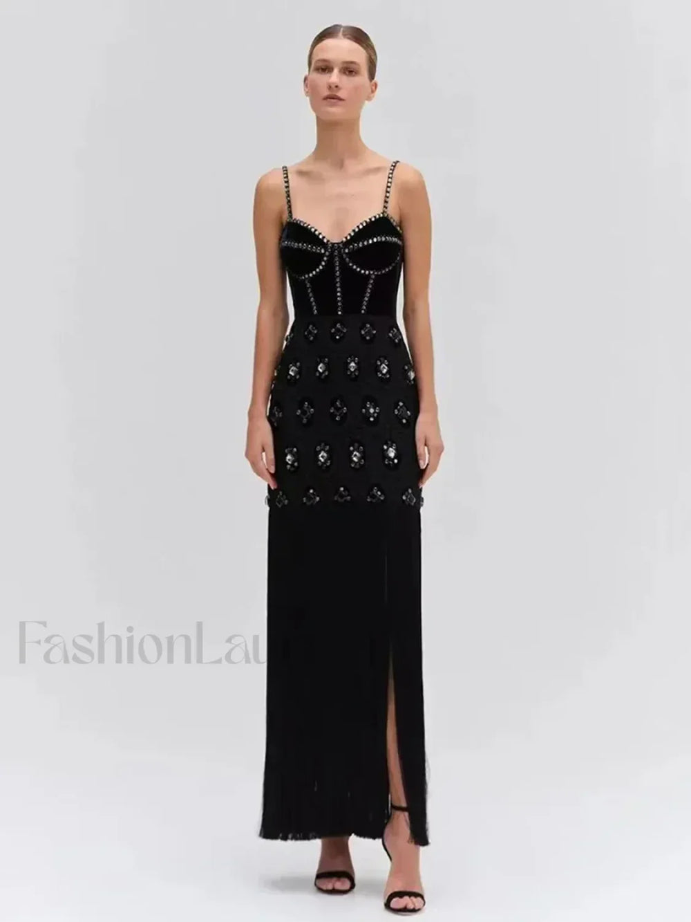 Tassel Strap Backless Maxi Dress Black / S