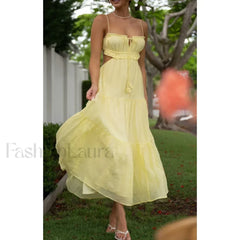 Tassel Tie Up Cutout Midi Dress