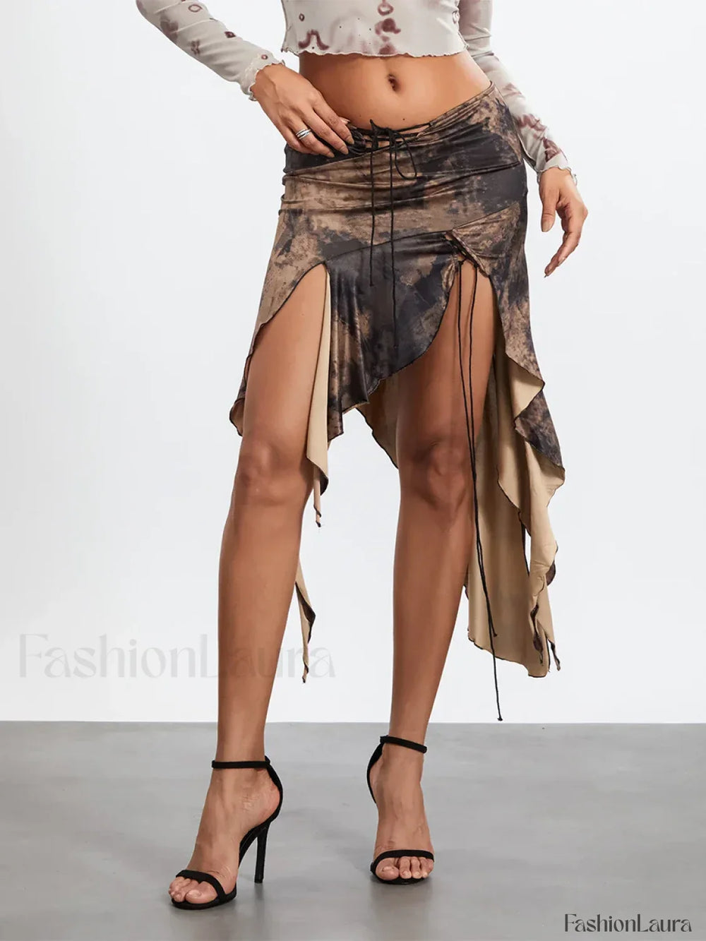 Tassel Wrap Asymmetric Midi Skirt