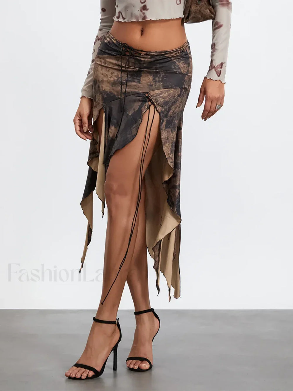 Tassel Wrap Asymmetric Midi Skirt