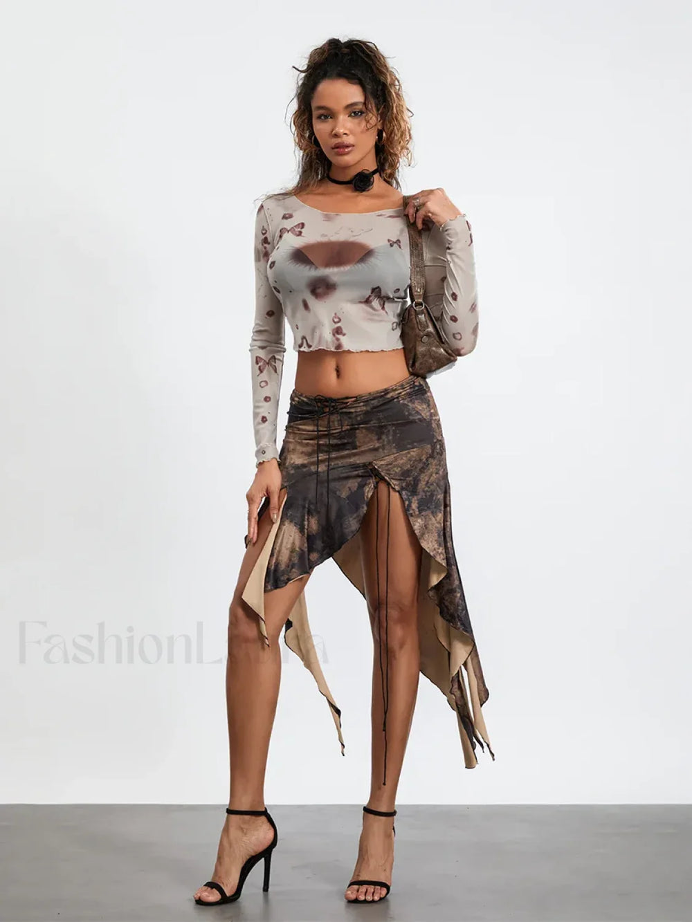 Tassel Wrap Asymmetric Midi Skirt