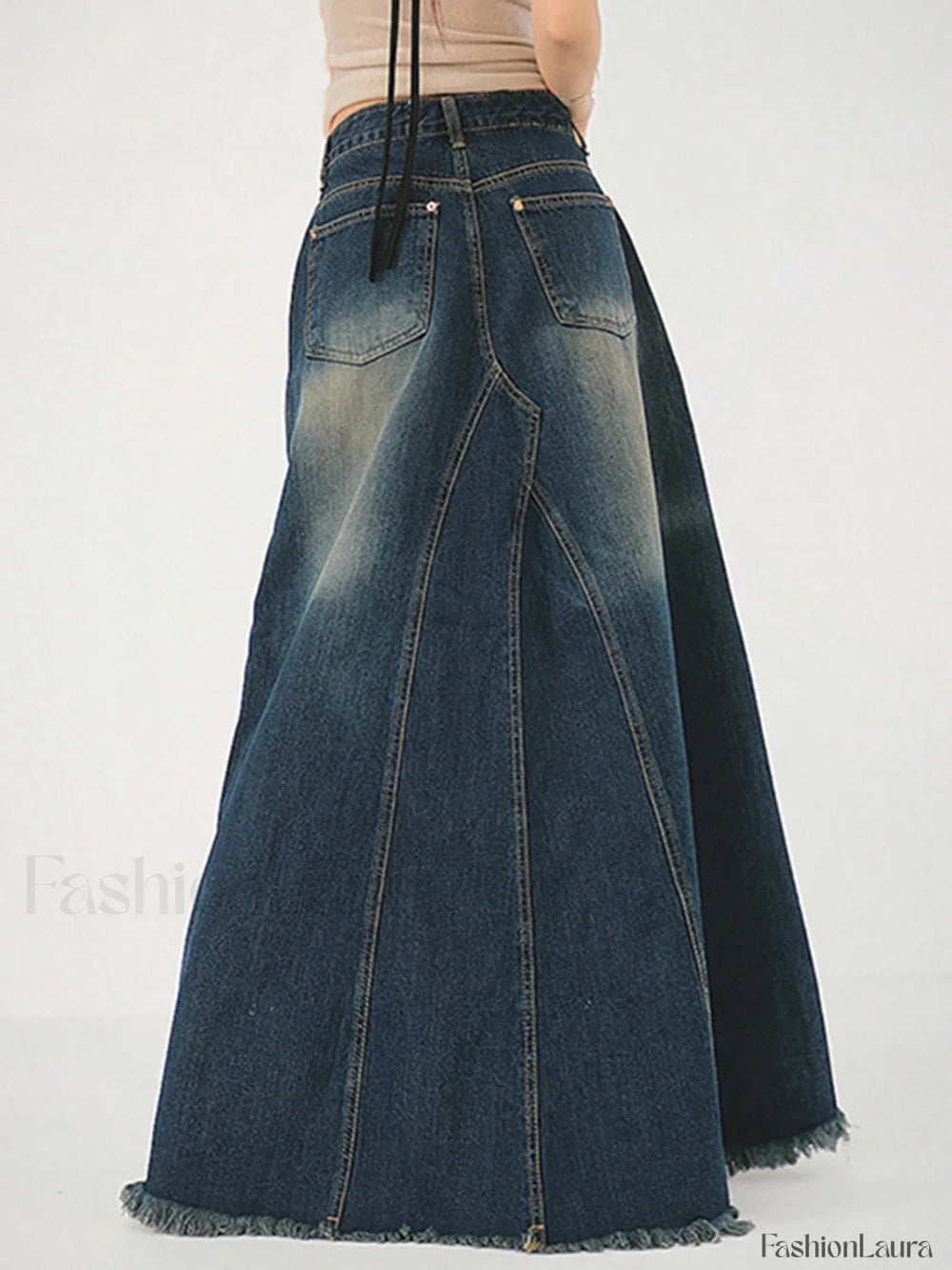 Tassels Hem Graceful Long Denim Skirt Denim Skirts