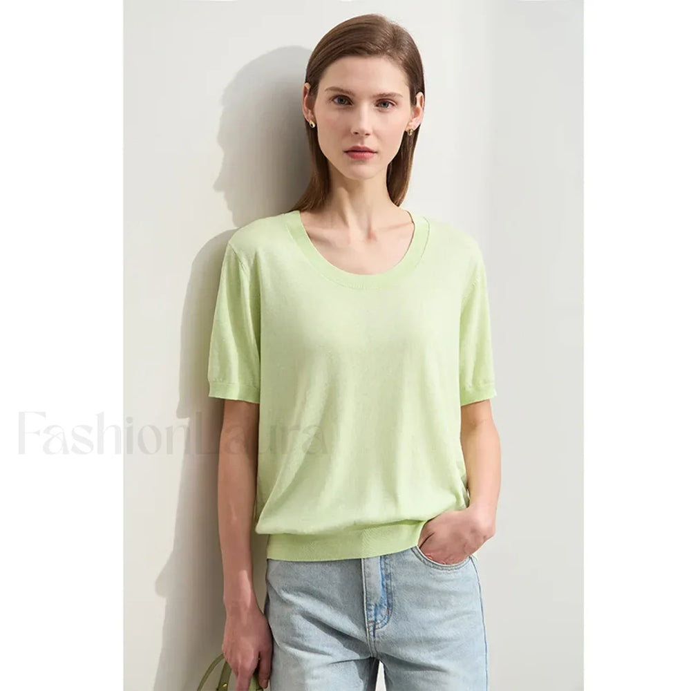 Tencel Embroidery T Shirt Green / S