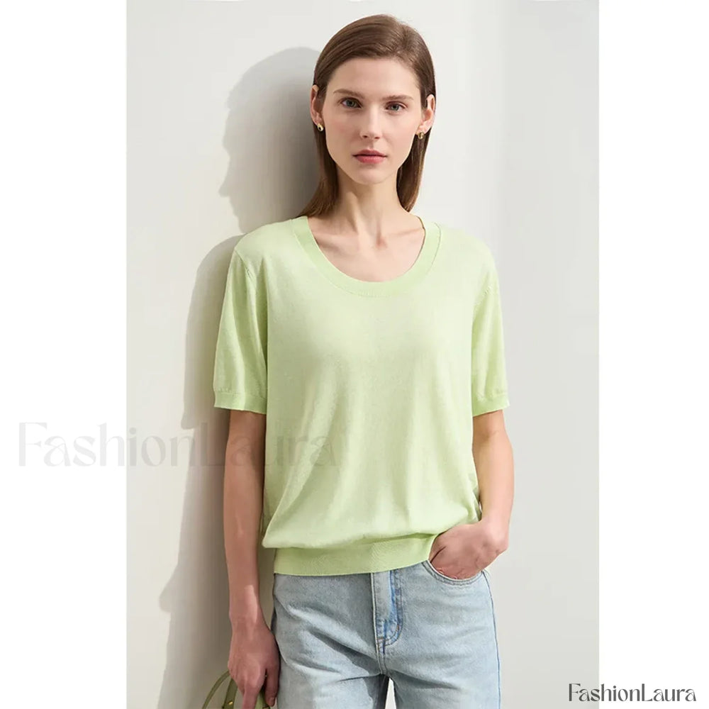 Tencel Embroidery T Shirt Green / S