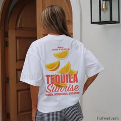 Tequila Sunrise Oversized Cocktail Aesthetic T Shirt WHITE / S