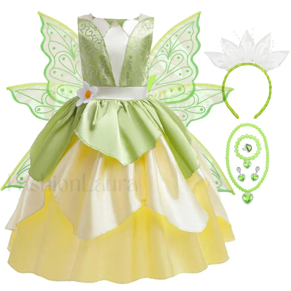 Tiana Princess Cosplay Carnival Kid Role Party Sleeveless Halloween Playing Dress Up Costume 3 4T (Tag XS) Tiana Dress G