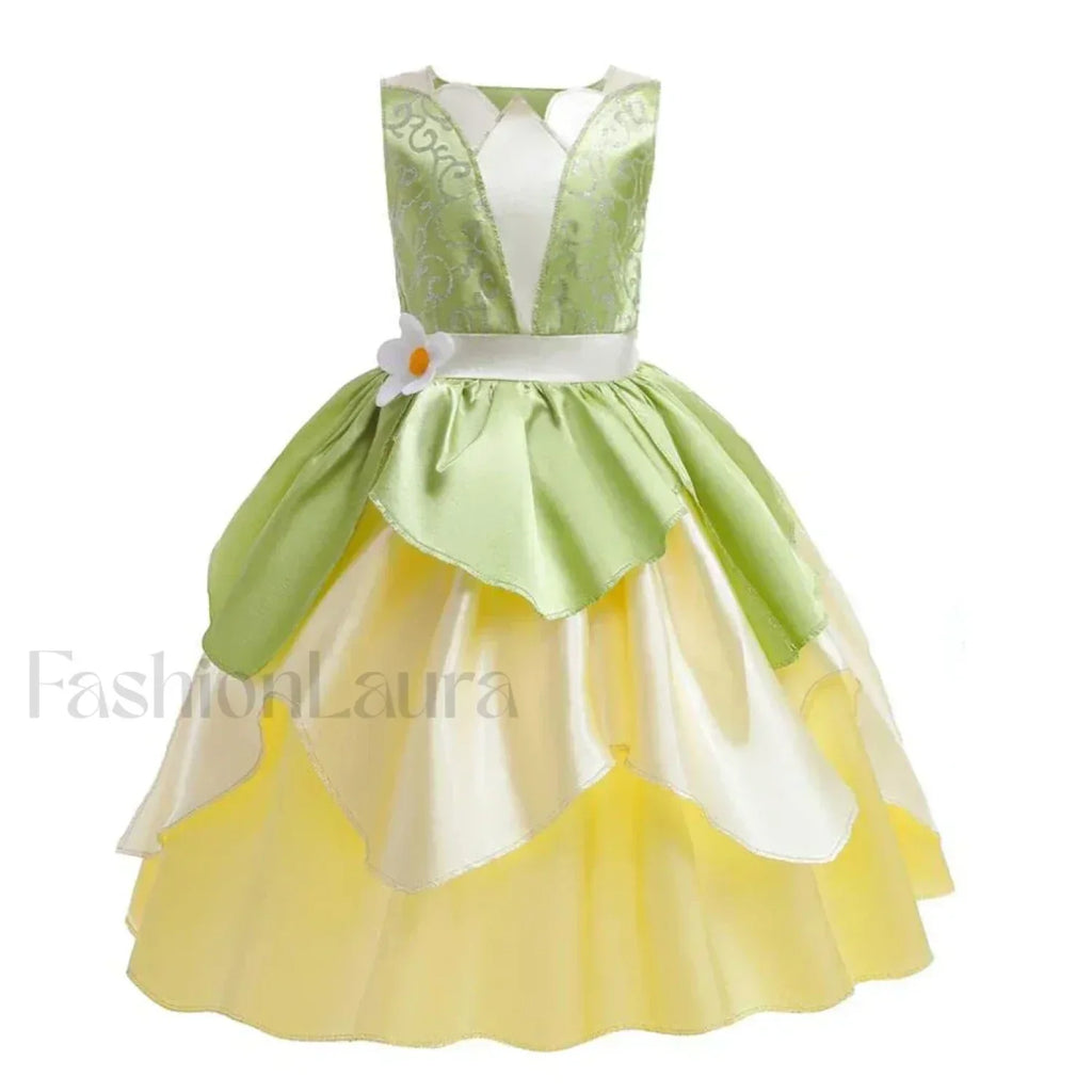 Tiana Princess Cosplay Carnival Kid Role Party Sleeveless Halloween Playing Dress Up Costume 3 4T (Tag XS) Tiana Dress A