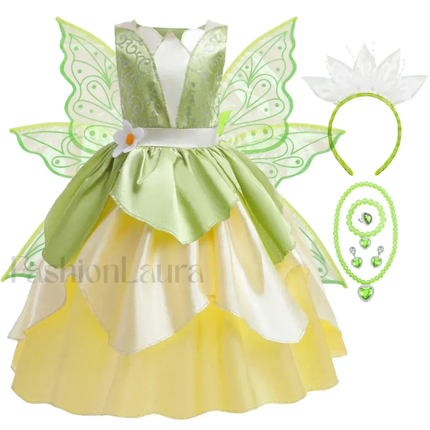 Tiana Princess Cosplay Carnival Kid Role Party Sleeveless Halloween Playing Dress Up Costume 3 4T (Tag XS) Tiana Dress G