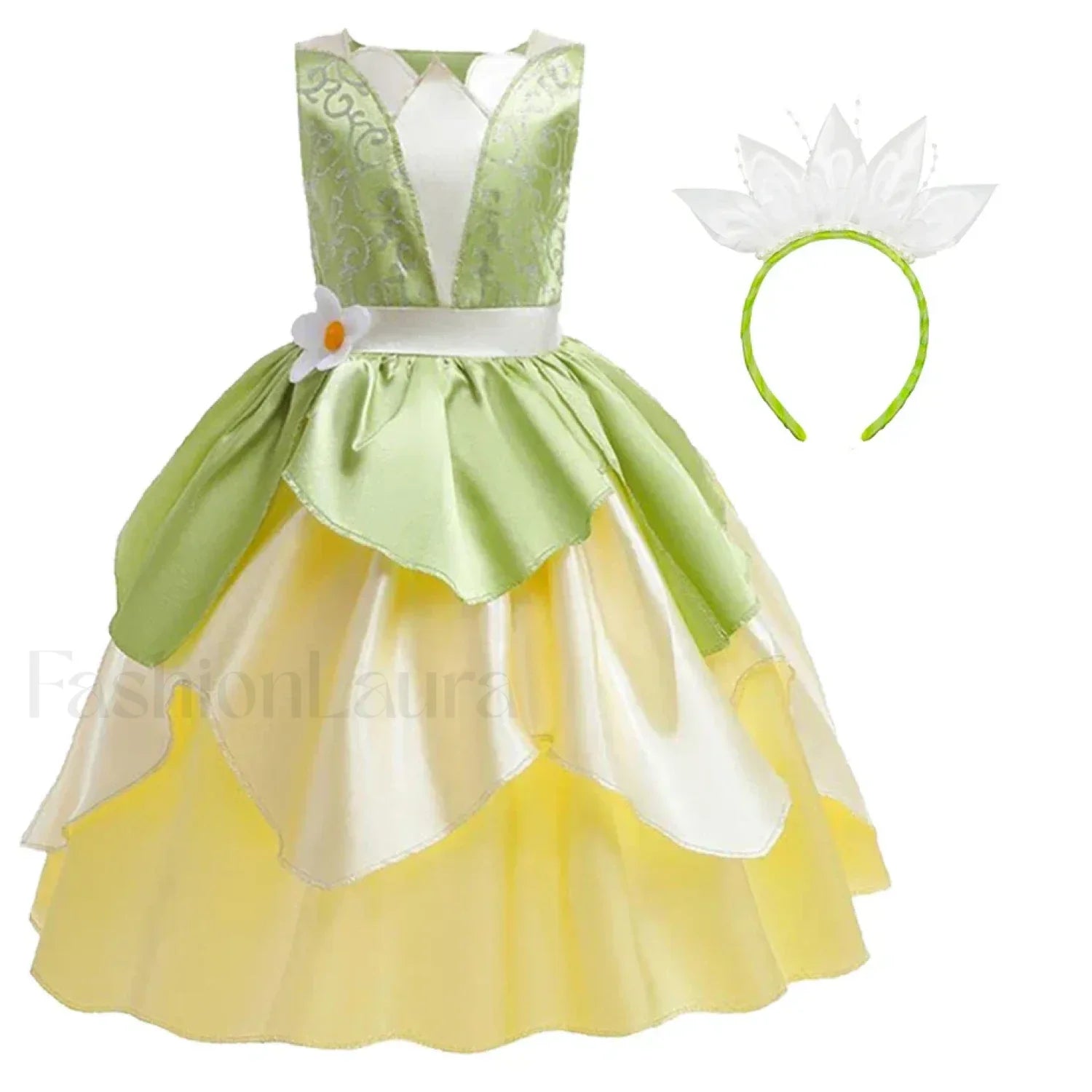 Tiana Princess Cosplay Carnival Kid Role Party Sleeveless Halloween Playing Dress Up Costume 3 4T (Tag XS) Tiana Dress J