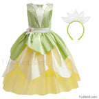 Tiana Princess Cosplay Carnival Kid Role Party Sleeveless Halloween Playing Dress Up Costume 3 4T (Tag XS) Tiana Dress J