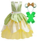 Tiana Princess Cosplay Carnival Kid Role Party Sleeveless Halloween Playing Dress Up Costume 3 4T (Tag XS) Tiana Dress K