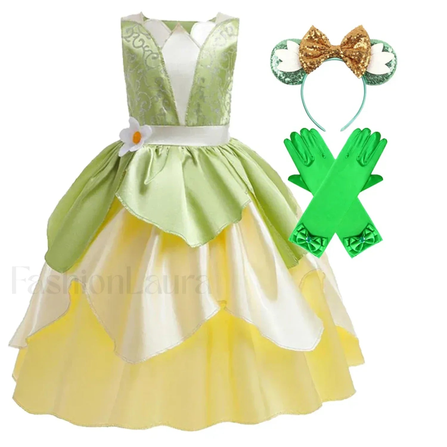 Tiana Princess Cosplay Carnival Kid Role Party Sleeveless Halloween Playing Dress Up Costume 3 4T (Tag XS) Tiana Dress K