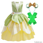 Tiana Princess Cosplay Carnival Kid Role Party Sleeveless Halloween Playing Dress Up Costume 3 4T (Tag XS) Tiana Dress K